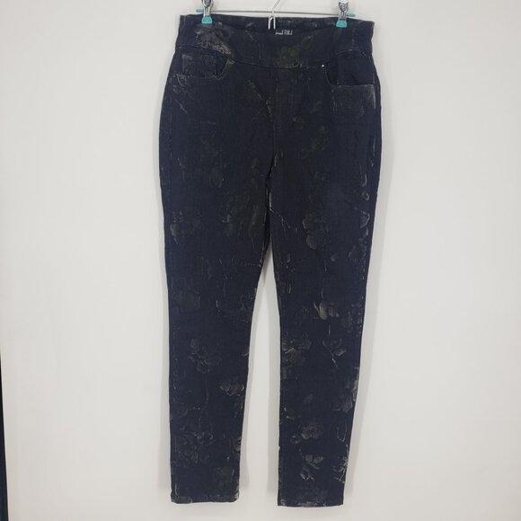 Joseph Ribkoff Floral Flocked Velvet Jeans 10 Slim Fit High Rise Waist Ankle - Picture 2 of 10